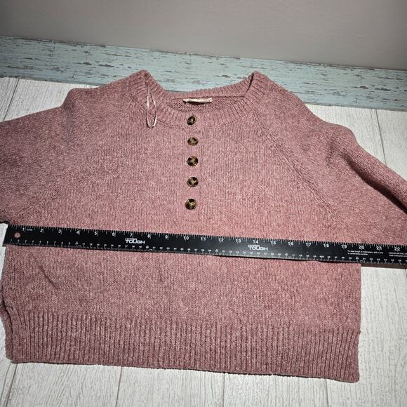 Button Henley Sweater Dusty Pink Poly Cotton Blend V-Neck SMALL Schoolgirl Crop - Picture 6 of 8
